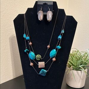 Elegant Blue and Brown Beaded Necklace Set